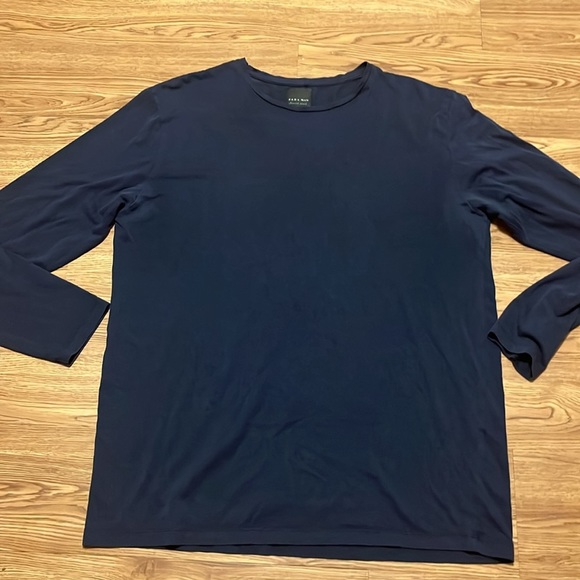 ZARA MEN Men’s Long Sleeve Shirt Dark Blue Smooth Touch Classic Style Size XL - Picture 5 of 7